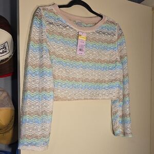 Wild Fable Long Sleeve Multicolor Cropped Lace Top